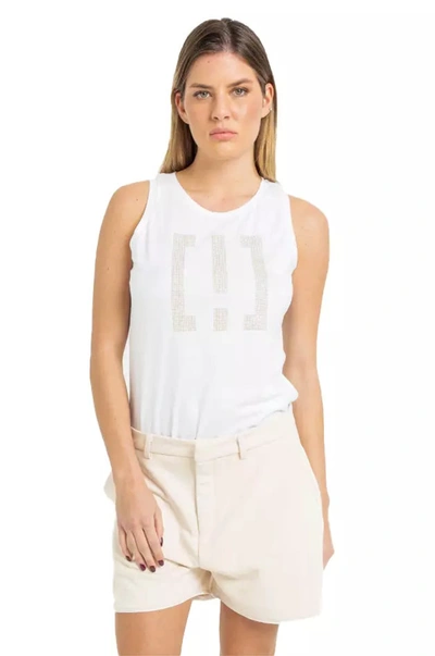 Imperfect Elegant Studded Logo Cotton Tank Women's Top In White