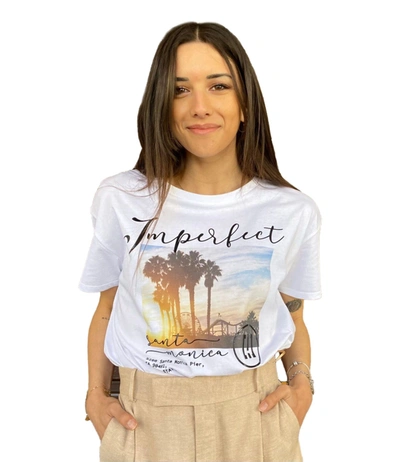 Imperfect Embossed Lettering White Cotton Women's Tee