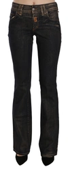 John Galliano Black Washed Mid Waist Flared Denim Pants Cotton In Black