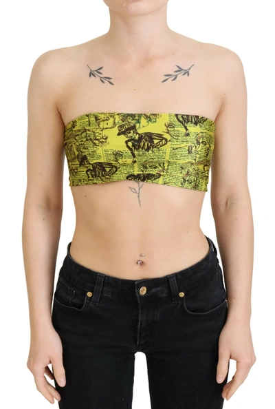 John Galliano Yellow Newspaper Print Cropped Blouse