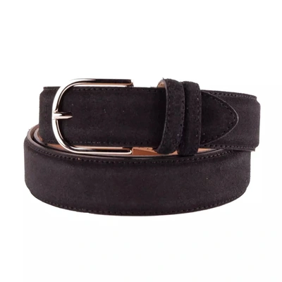 Made In Italy Elegant Black Suede Calfskin Men's Belt