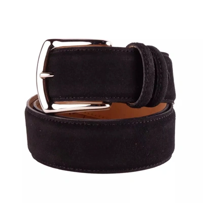 Made In Italy Elegant Suede Calfskin Men's Men's Belt In Black