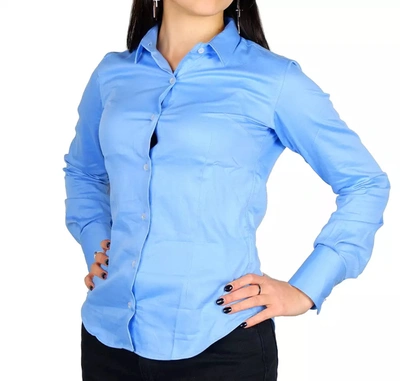 Made In Italy Elegant Satin Cotton Milano Women's Shirt In Light Blue