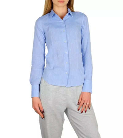 Made In Italy Milano Slim Fit Cotton-linen Blend Women's Shirt In Light Blue