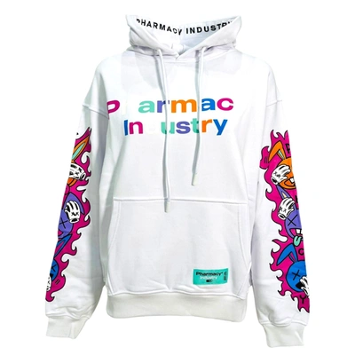 Pharmacy Industry Chic Cotton Hoodie With Graphic Sleeve Women's Prints In White