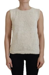 Pink Memories Beige Cotton Blend Sleeveless Round Neck Tank Top In Beige