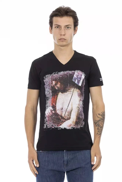 Trussardi Action Sleek V-neck Tee With Edgy Front Men's Print In Black