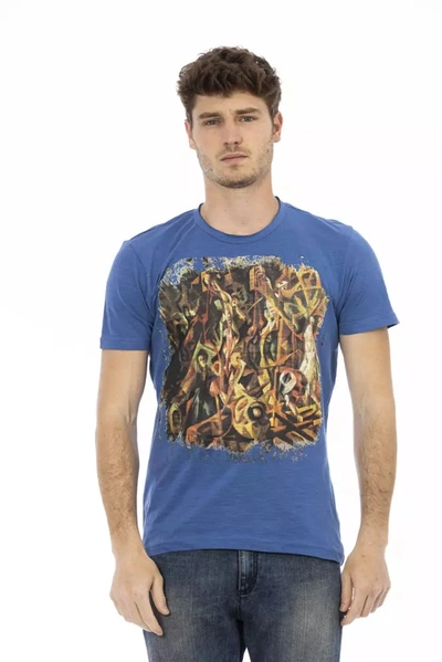 Trussardi Action Sophisticated Blue Tee With Front Men's Print