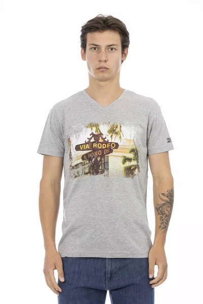 Trussardi Action Essential V-neck Tee With Graphic Men's Charm In Gray