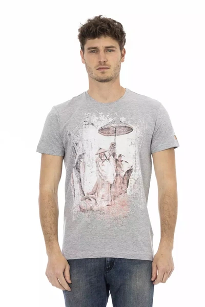 Trussardi Action Chic Gray Cotton-blend Tee With Artistic Front Men's Print