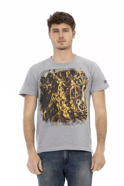Trussardi Action Chic Gray Short Sleeve T-shirt With Unique Men's Print