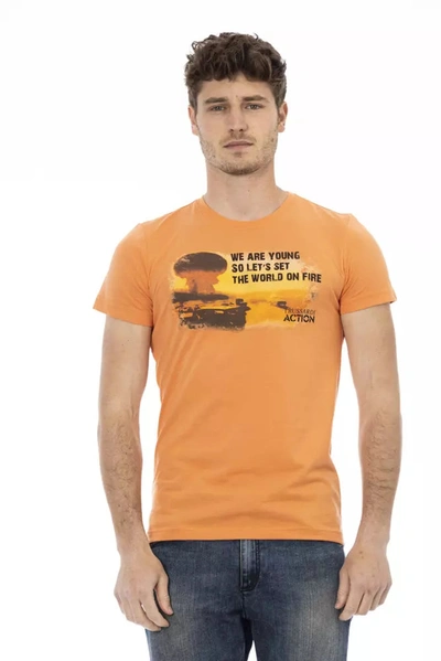 Trussardi Action Orange Cotton Blend Tee With Chic Front Men's Print