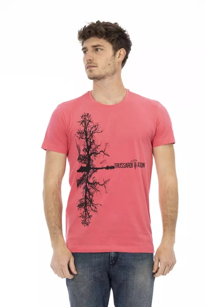 Trussardi Action Chic Pink Short Sleeve Tee With Unique Front Men's Print
