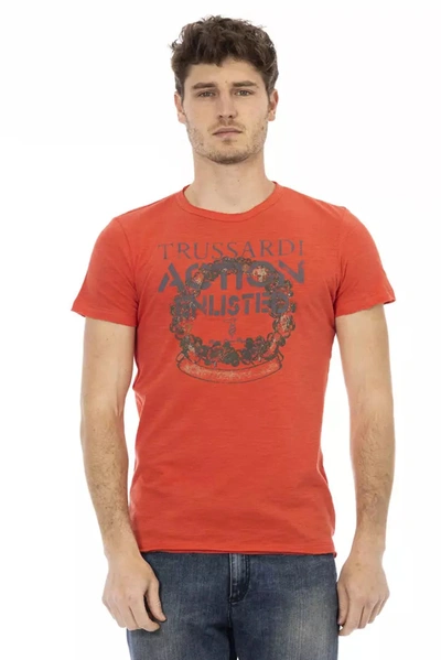 Trussardi Action Sleek Red Round Neck Tee With Front Men's Print