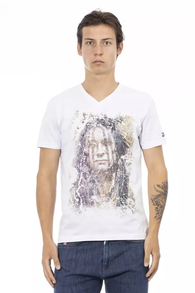 Trussardi Action Elegant V-neck Tee With Chic Front Men's Print In White