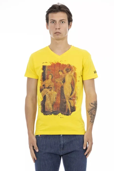 Trussardi Action Sunshine Yellow V-neck Tee With Graphic Men's Charm