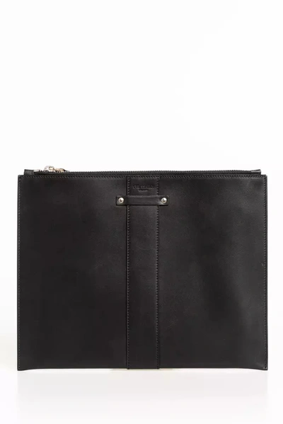 Trussardi Elegant Black Leather Pocket Clutch Men's Bag