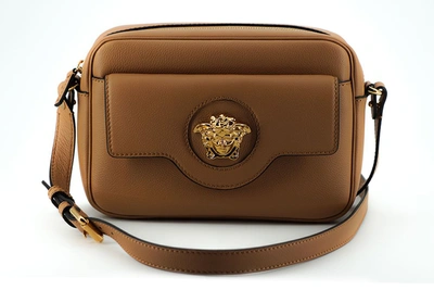 Versace Elegant Brown Leather Camera Case Shoulder Women's Bag