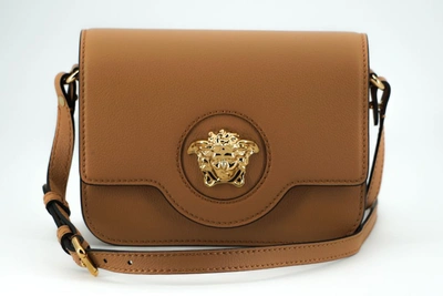 Versace Elegant Calf Leather Shoulder Bag In Women's Brown