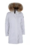 YES ZEE YES ZEE CHIC WHITE DOWN JACKET WITH FUR-TRIMMED WOMEN'S HOOD