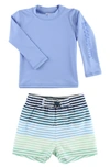 Ruggedbutts Long Sleeve Two-piece Rashguard Swimsuit In Coastal Stripe