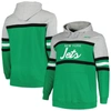 MITCHELL & NESS MITCHELL & NESS  HEATHER GRAY/KELLY GREEN NEW YORK JETS BIG & TALL HEAD COACH PULLOVER HOODIE