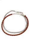 CAPUTO & CO BRAIDED STERLING SILVER & LEATHER DOUBLE WRAP BRACELET