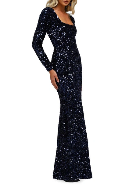 Helsi Jamie Square-neck Sequin Velvet Column Gown In Midnight