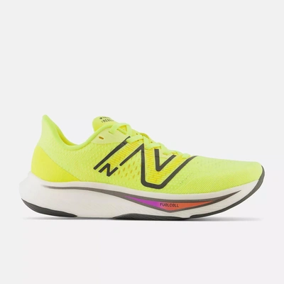 NEW BALANCE MEN'S FUELCELL REBEL V3 SHOES IN COSMIC PINEAPPLE/BLACKTOP/NEON DRAGONFLY