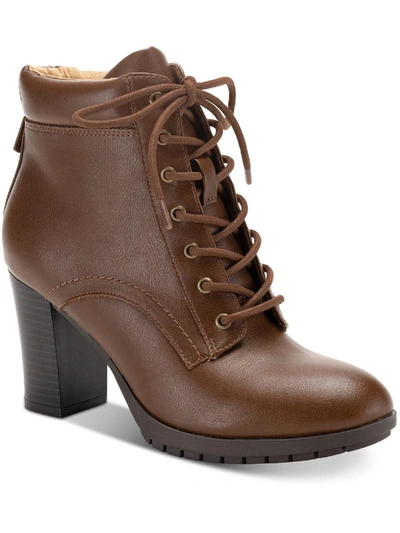 Style & Co Womens Faux Leather Ankle Ankle Boots In Brown