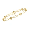 Ross-simons 14kt Yellow Gold Alternating Clover And Paper Clip Link Bracelet In Gold