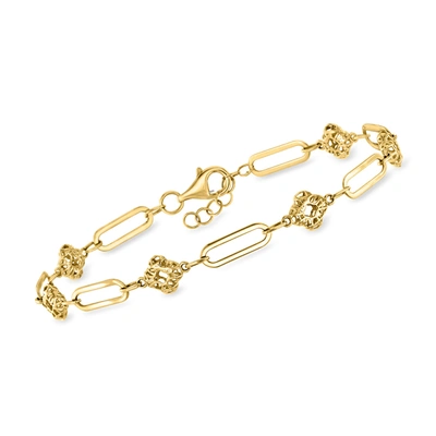 ROSS-SIMONS 14KT YELLOW GOLD ALTERNATING CLOVER AND PAPER CLIP LINK BRACELET