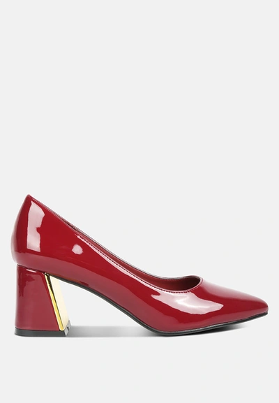 London Rag Zaila Metallic Accent Block Heel Pumps In Burgundy
