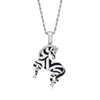 Ross-simons White Topaz Zebra Pendant Necklace With Black And White Enamel In Sterling Silver