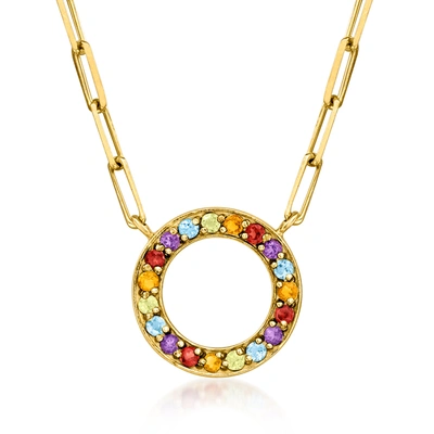 Ross-simons Multi-gemstone Circle Paper Clip Link Necklace In 18kt Gold Over Sterling In Pink