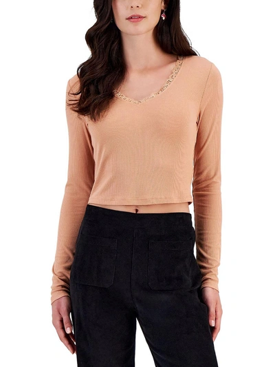 Self E Juniors Womens V-neck Ribbed Cropped In Multi