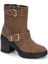 Kenneth Cole New York Rhode Heel Buckle Womens Faux Leather Casual Ankle Boots In Brown