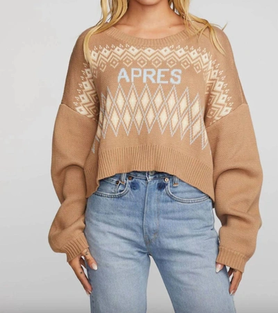 Chaser Apres Cotton Fair Isle Knit Sweater In Cappucino In Brown