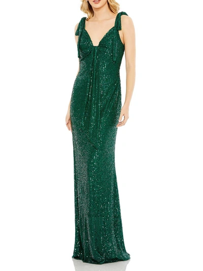 Ieena For Mac Duggal Womens Sequined Long Evening Dress In Green