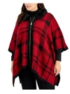 Anne Klein Womens Window Pane Layering Poncho Sweater In Red