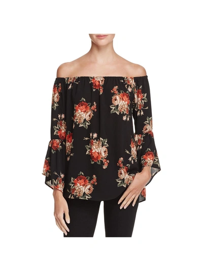 On The Road Vivianan Womens Floral Off-the-shoulder Blouse In Black