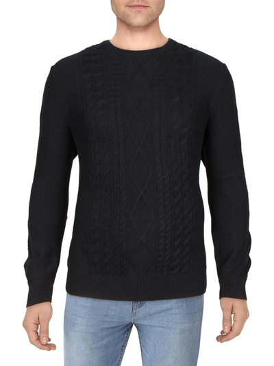 Nautica Mens Logo Ribbed Trim Pullover Sweater In Black