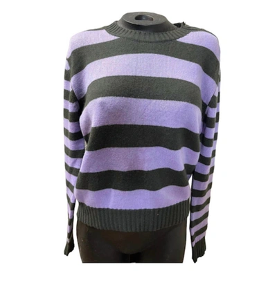 Jumper1234 Stripe Button Crew Cashmere Sweater In Khaki Lavender In Black