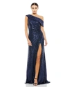 IEENA FOR MAC DUGGAL ONE-SHOULDER RUCHED SEQUINED GOWN