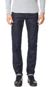 Rag & Bone Standard Issue Tonal Selvedge 5 Pocket Style Jeans In Black In Blue