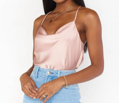 Show Me Your Mumu Diane Bodysuit In Rose Gold Luxe Satin In Pink
