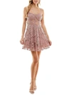TLC SAY YES TO THE PROM WOMENS LACE OVERLAY PADDED BUST FIT & FLARE DRESS