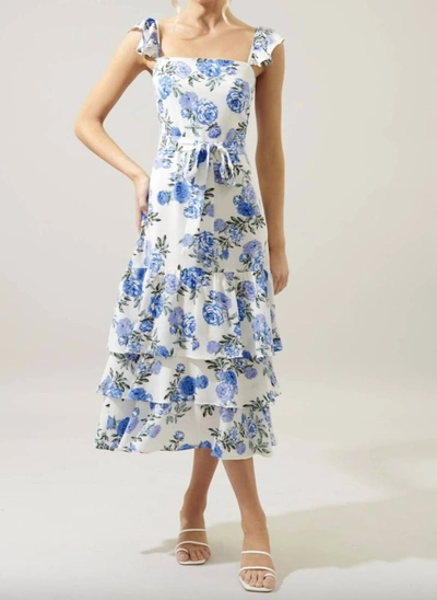 Sugarlips Truth Be Told Tiered Midi Dress In Blue/white