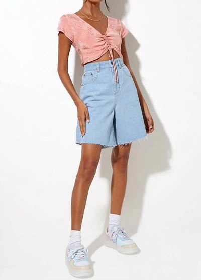 Motel Rocks Raeto Ruched Crop Top In Coral Blush In Pink
