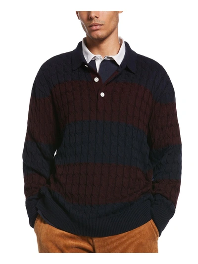 Perry Ellis Mens Cotton Cable Knit Pullover Sweater In Blue